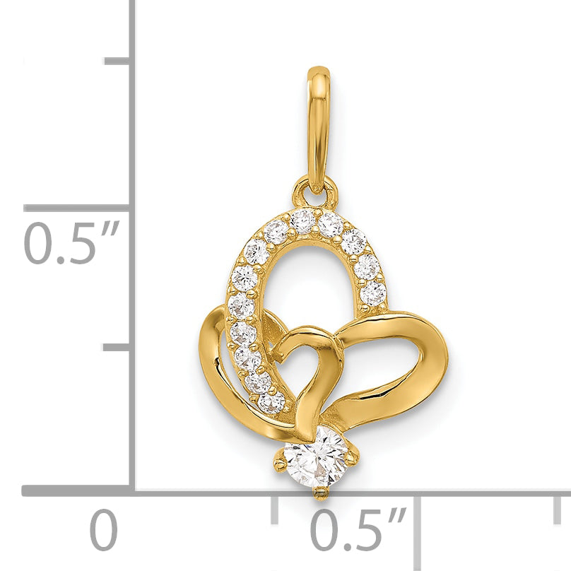 14k Polished CZ Double Heart Pendant