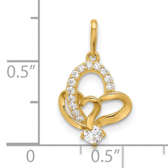 14k Polished CZ Double Heart Pendant