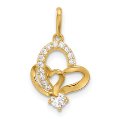 14k Polished CZ Double Heart Pendant