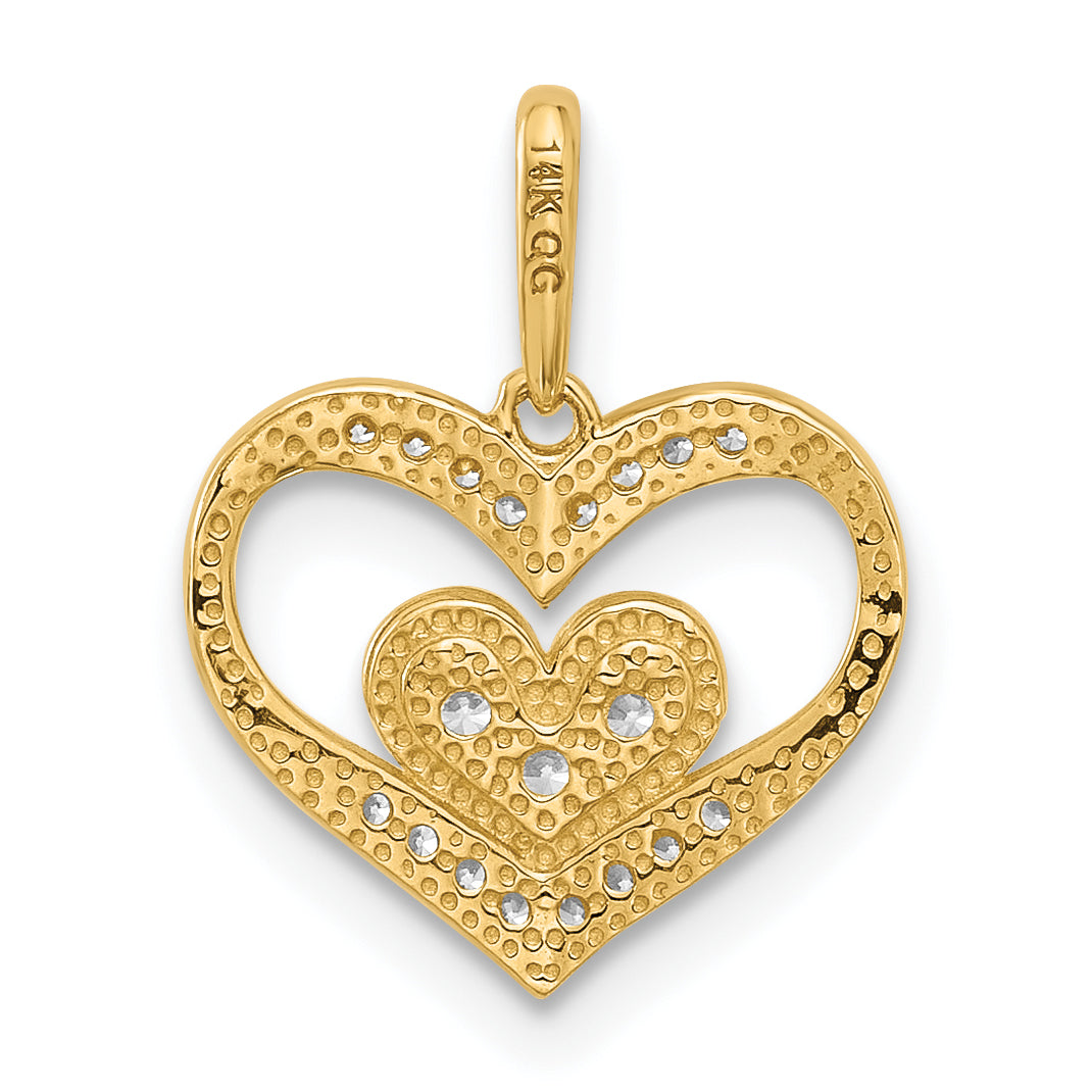 14k Polished CZ Heart Pendant