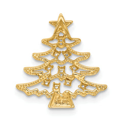 14k Polished CZ Christmas Tree Chain Slide Pendant