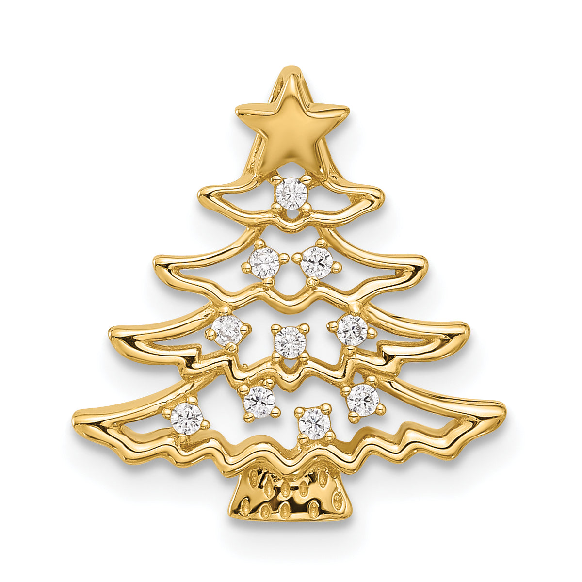 14k Polished CZ Christmas Tree Chain Slide Pendant