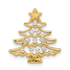 14k Polished CZ Christmas Tree Chain Slide Pendant