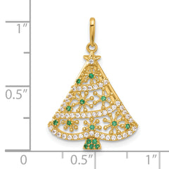 14k Polished Green and White CZ Christmas Tree Pendant