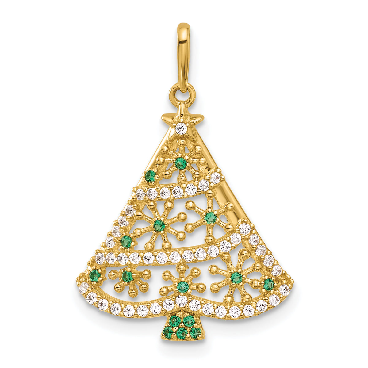 14k Polished Green and White CZ Christmas Tree Pendant