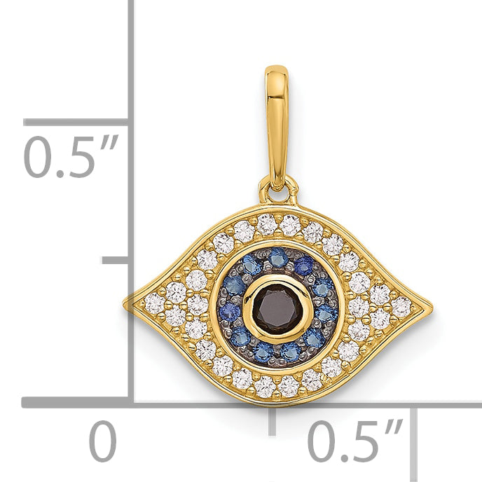 14K Polished Multi-color CZ Evil Eye Pendant