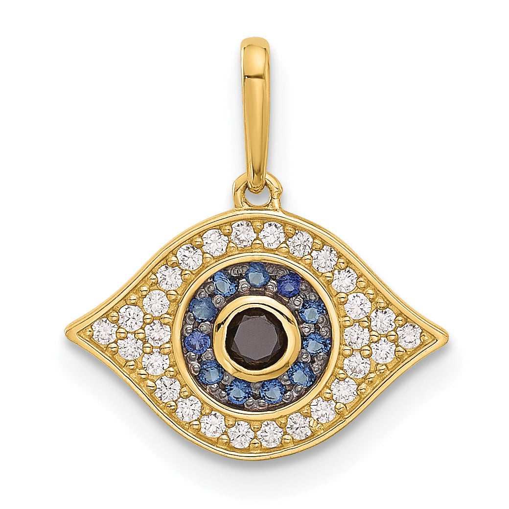 14K Polished Multi-color CZ Evil Eye Pendant