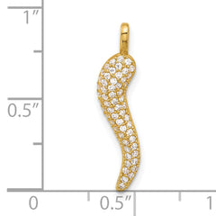 14k Polished CZ Large Italian Horn Pendant