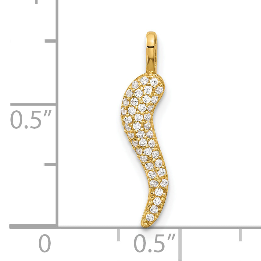 14k Polished CZ Small Italian Horn Pendant