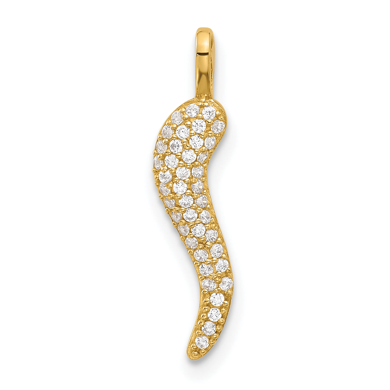 14k Polished CZ Small Italian Horn Pendant