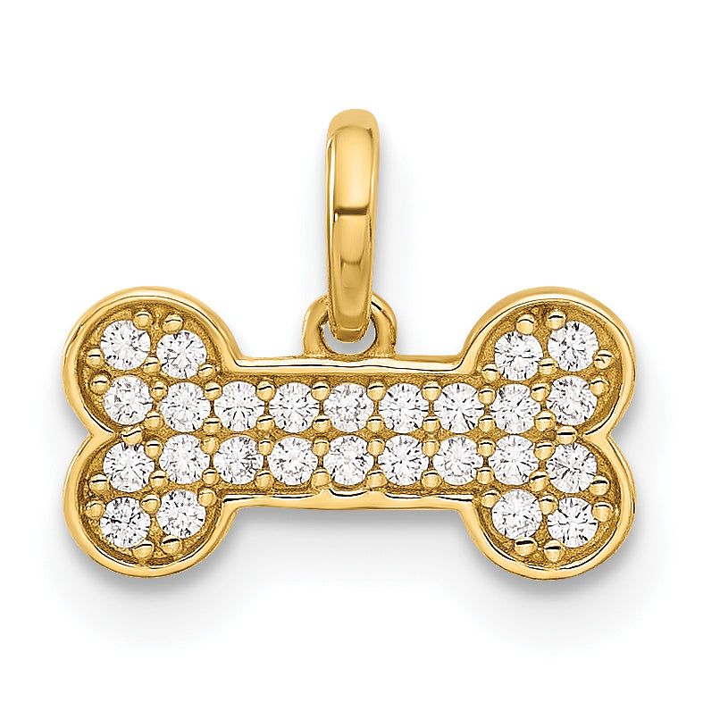 14K Polished CZ Dog Bone Pendant