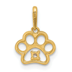 14k Polished CZ Paw Print Pendant