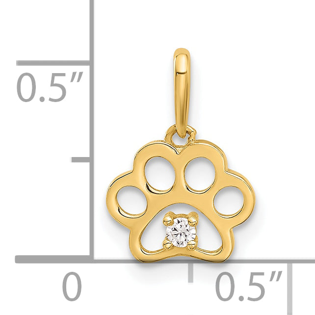 14k Polished CZ Paw Print Pendant