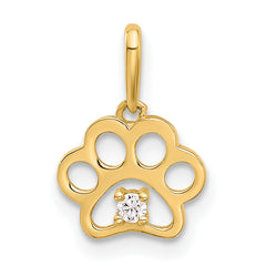 14k Polished CZ Paw Print Pendant