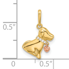 14k Two-tone Polished CZ Dog w/Heart Dangle Pendant