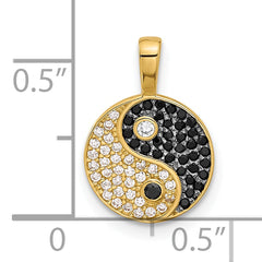 14k with Rhodium Black and Clear CZ Yin and Yang Pendant