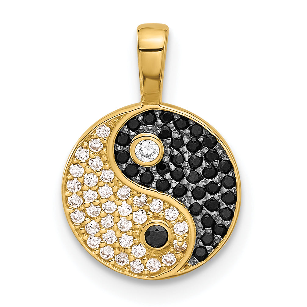 14k with Rhodium Black and Clear CZ Yin and Yang Pendant