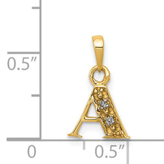 14KY with Rhodium Diamond Letter A Initial Pendant