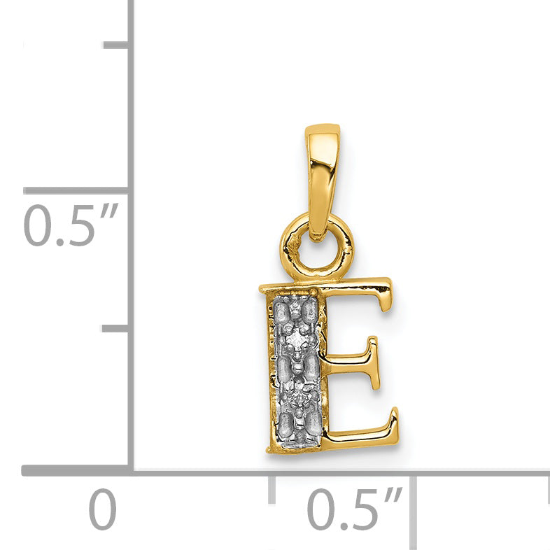 14K & Rhodium Polished .01ct Diamond Initial E Charm