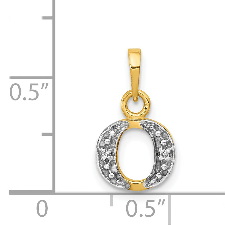 14K & Rhodium Polished .01ct Diamond Initial O Charm