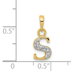 14K & Rhodium Polished .01ct Diamond Initial S Charm