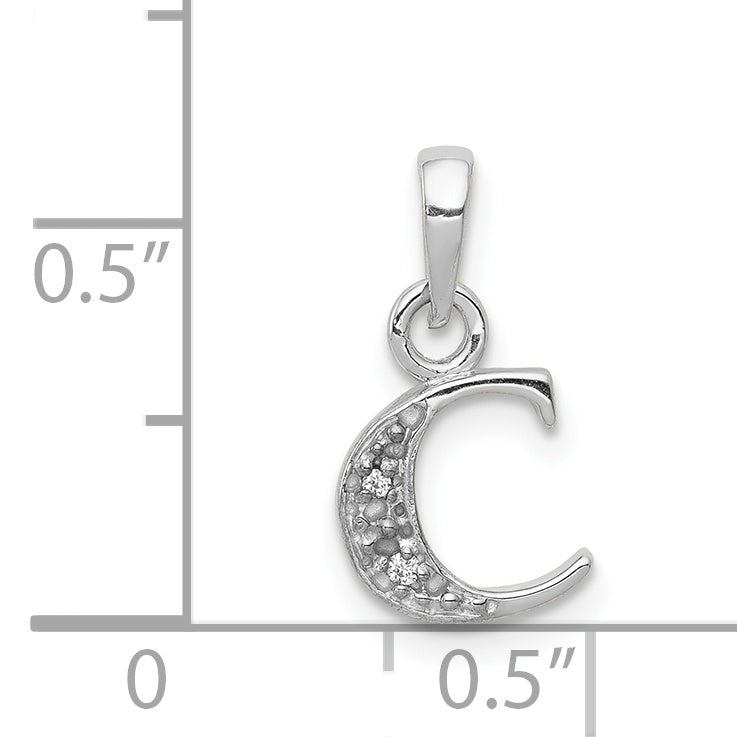 14KW with Rhodium Diamond Letter C Initial Pendant