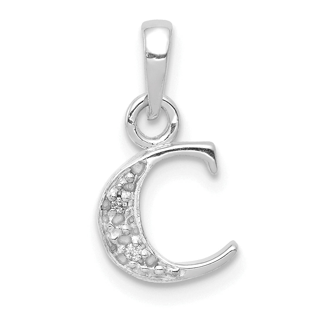 14KW with Rhodium Diamond Letter C Initial Pendant