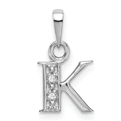 14KW Rhodium-plated Diamond Letter K Initial Pendant