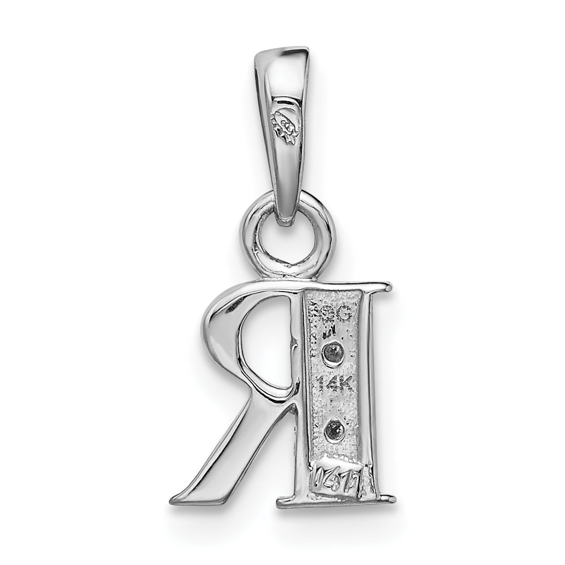 14K White Gold Polished .01ct Diamond Initial R Charm