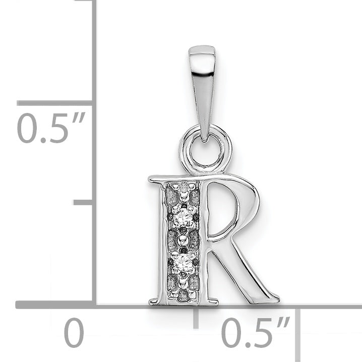 14K White Gold Polished .01ct Diamond Initial R Charm