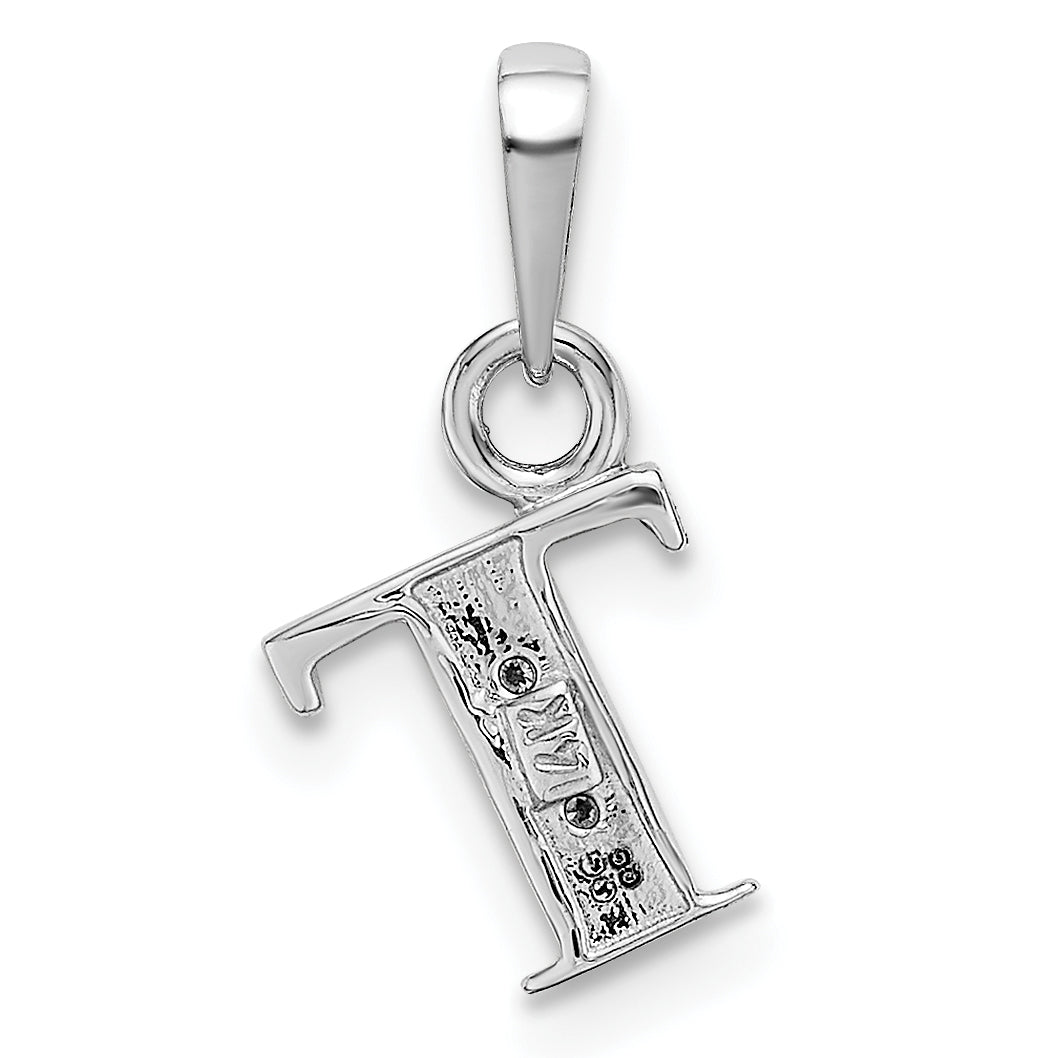 14K White Gold Polished .01ct Diamond Initial T Charm