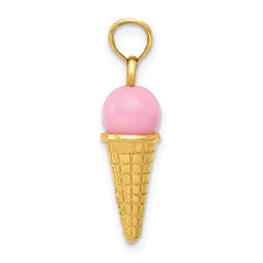 14K Satin Polished 3D  Pink Quartz Ice Cream Cone Charm