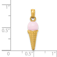 14K Satin Polished 3D  Pink Quartz Ice Cream Cone Charm