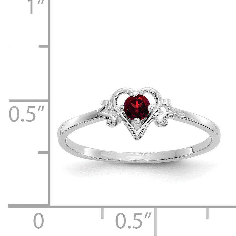 14K White Gold Garnet Birthstone Heart Ring