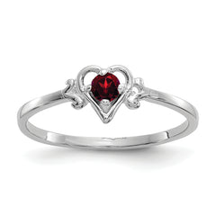 14K White Gold Garnet Birthstone Heart Ring