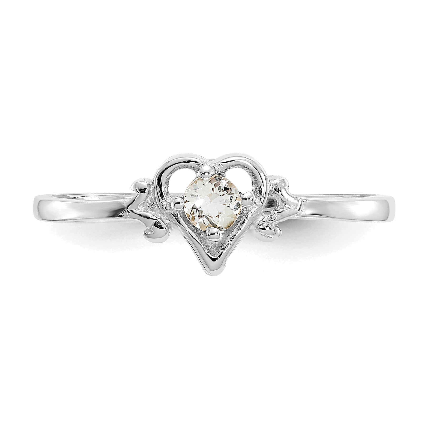 14K White Gold Aquamarine Birthstone Heart Ring