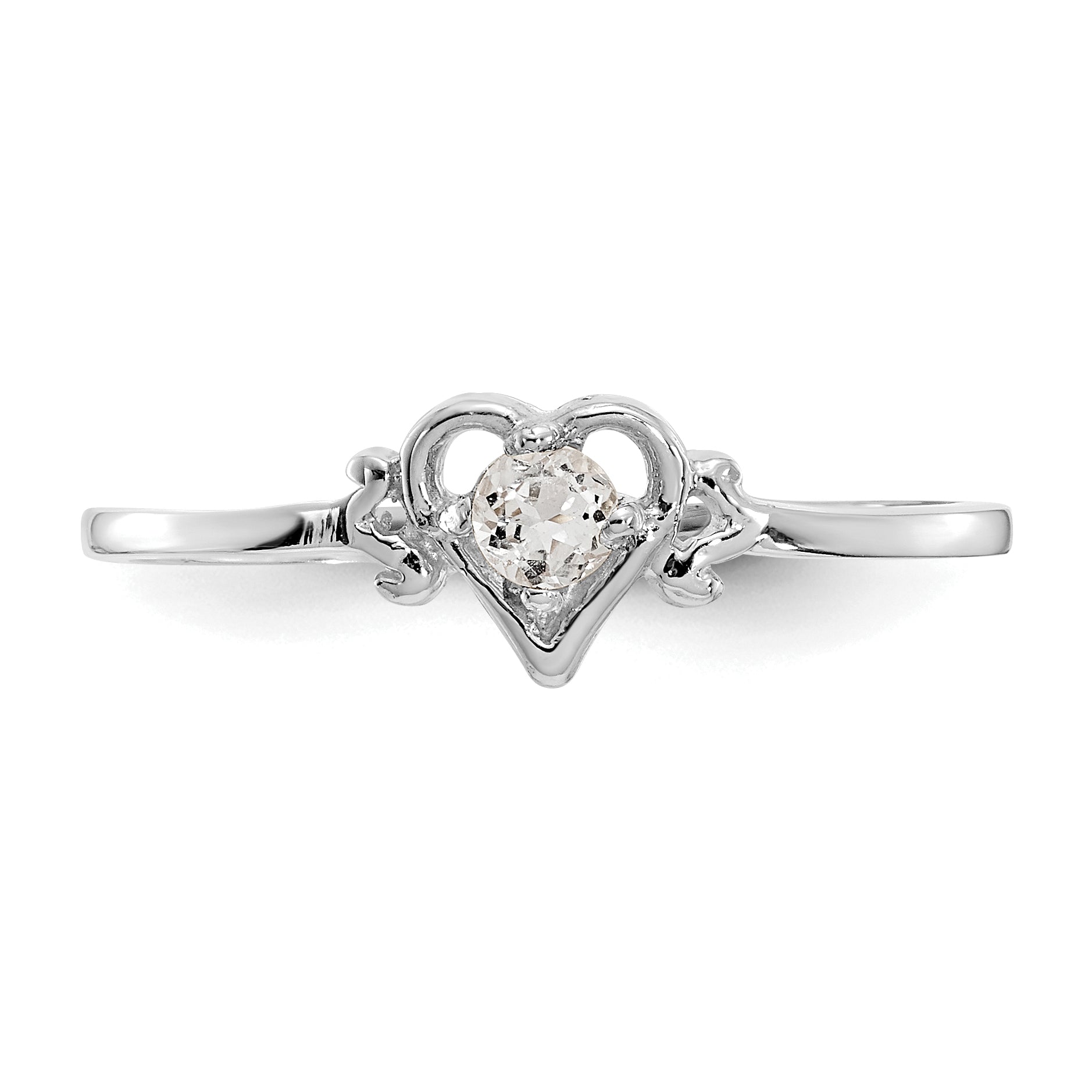 14K White Gold White Topaz Birthstone Heart Ring