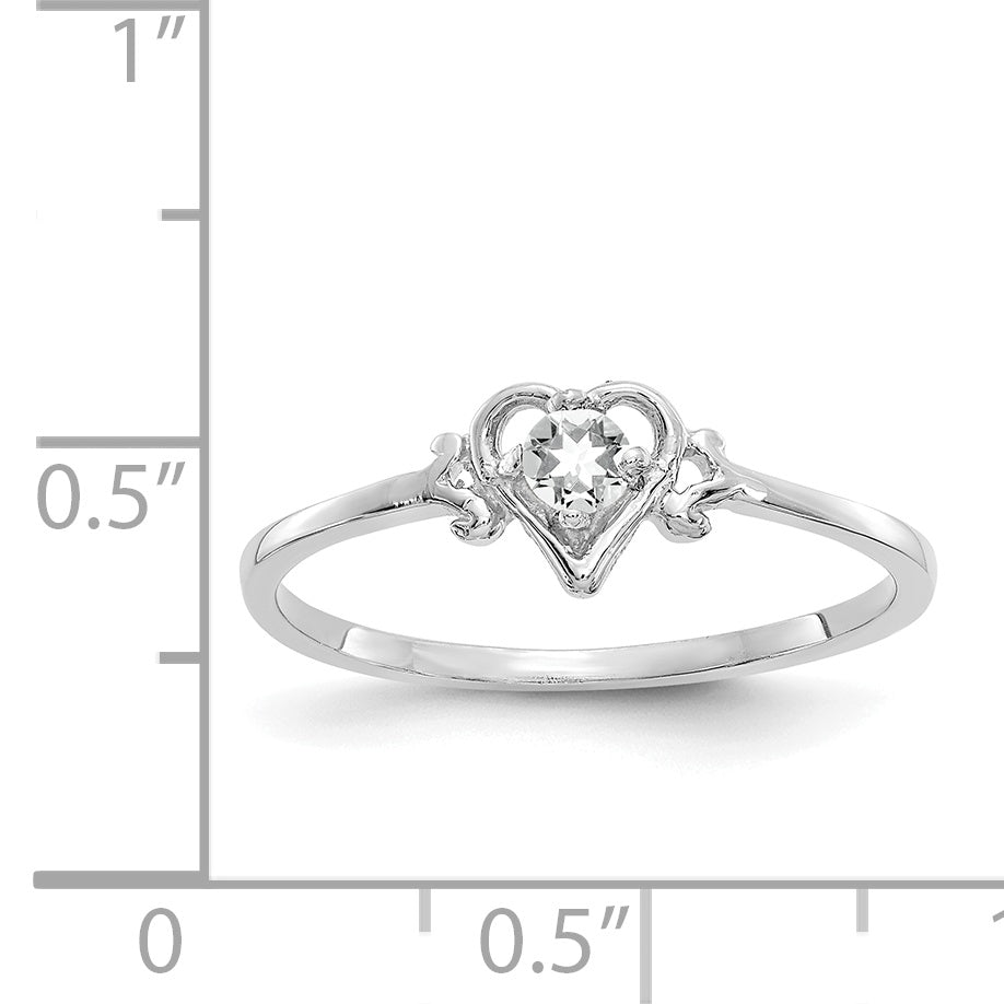 14K White Gold White Topaz Birthstone Heart Ring