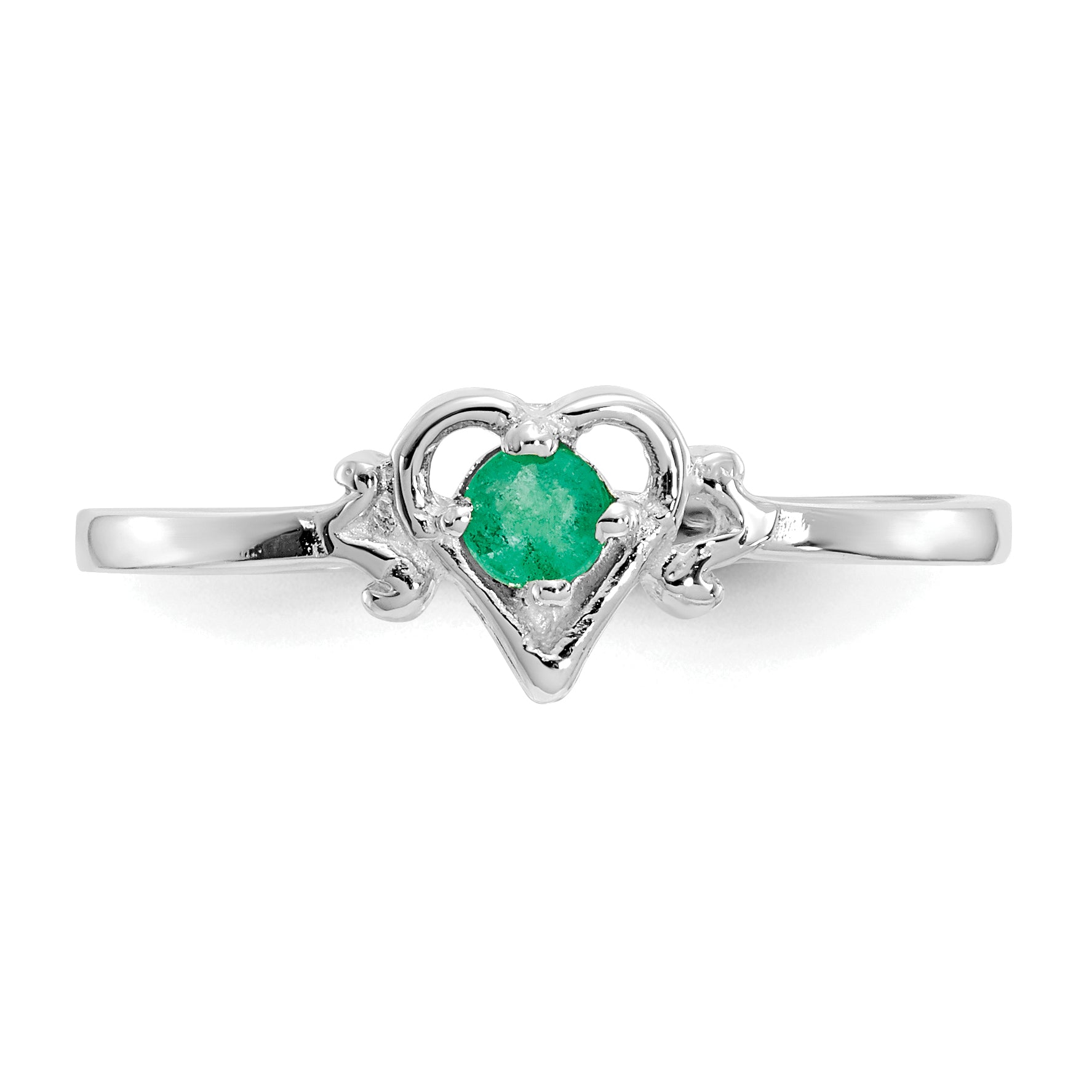 14K White Gold Emerald Birthstone Heart Ring