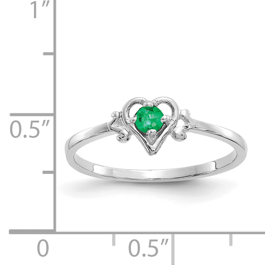 14K White Gold Emerald Birthstone Heart Ring