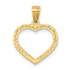 14K Polished and Textured Open Heart Pendant