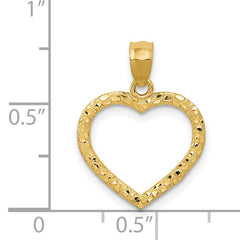 14K Polished and Textured Open Heart Pendant