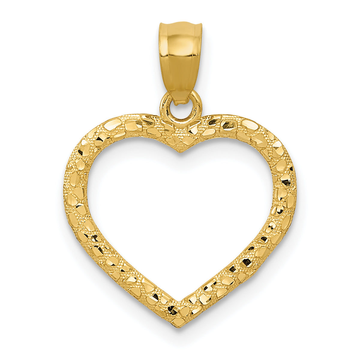 14K Polished and Textured Open Heart Pendant