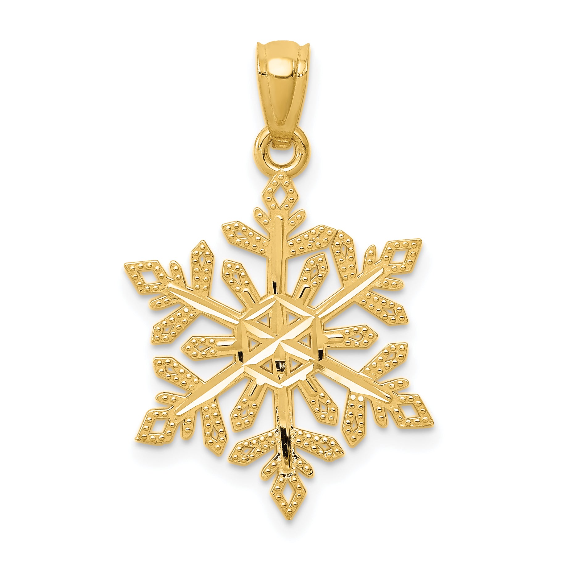 14k Diamond -Cut Snowflake Pendant