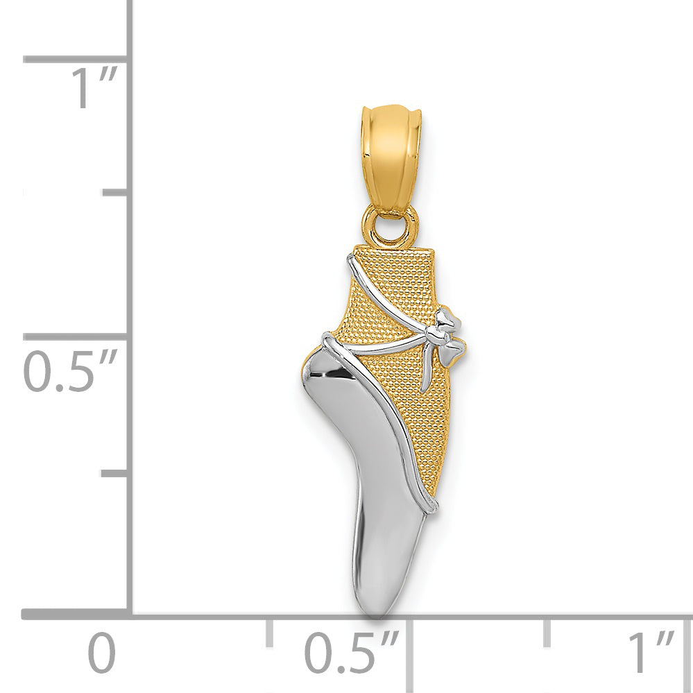 14K With Rhodium Ballet Shoe Pendant