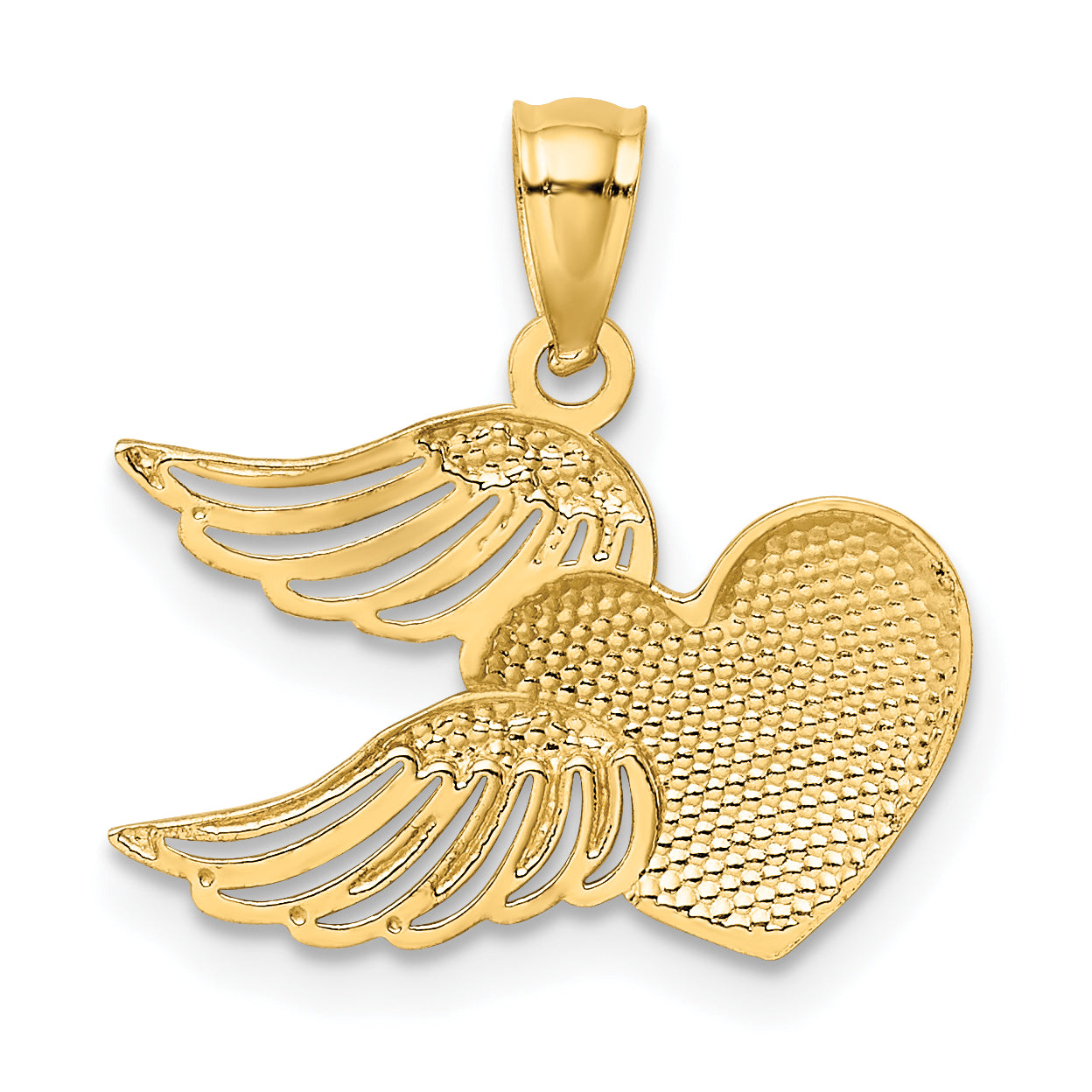 14K and White Rhodium Polished Heart With  Wings Pendant