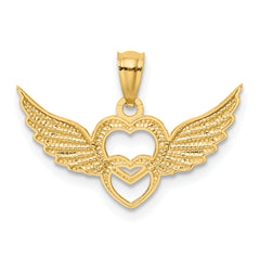 14K and White Rhodium Polished Hearts With  Wings Pendant