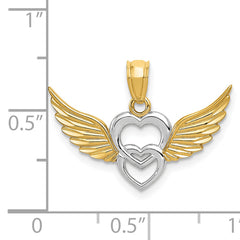 14K and White Rhodium Polished Hearts With  Wings Pendant