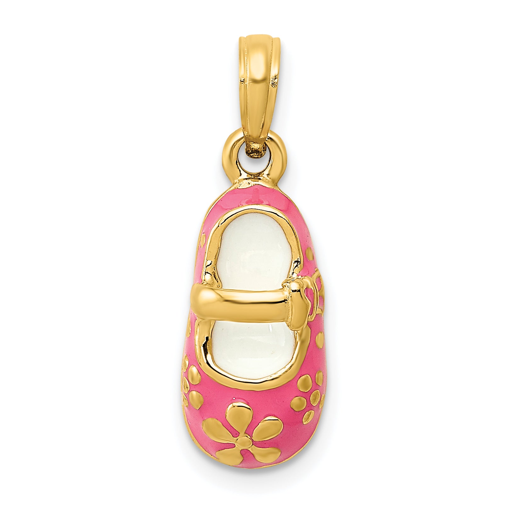 14k Pink Enameled 3D Baby Shoe Pendant