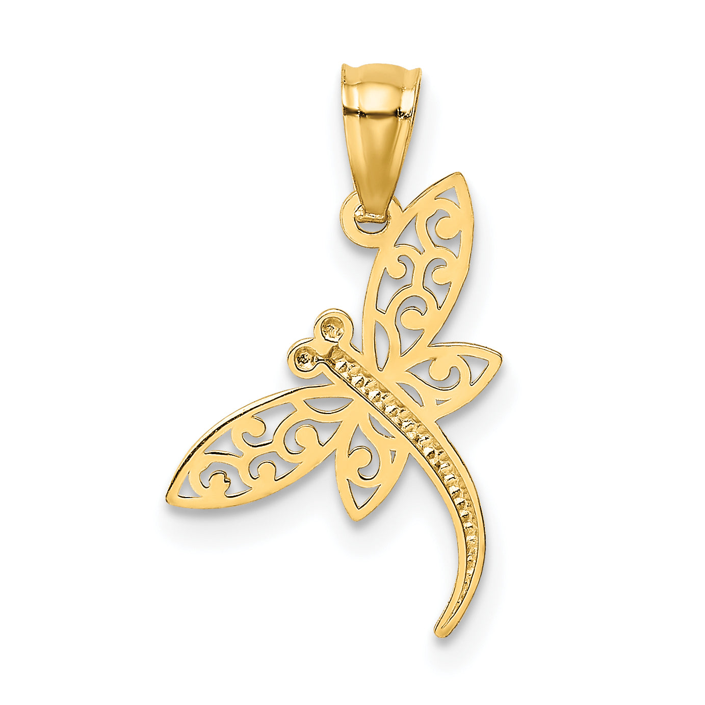 14K Satin Diamond-cut Dragonfly Pendant